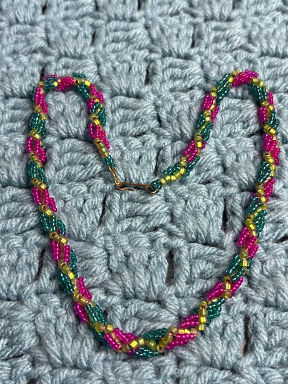 Vintage Artisan Seed Bead Necklace Multicolor 16 inches Long
